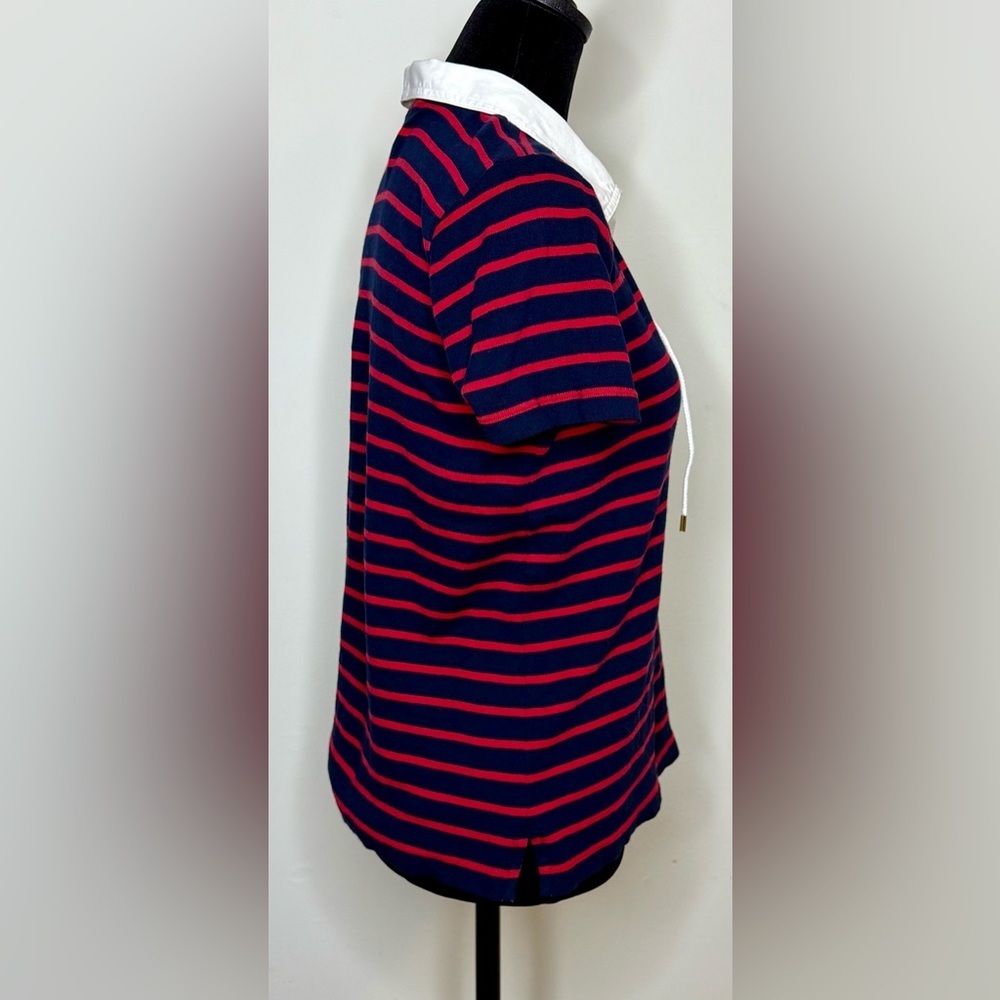 Ralph Lauren preppy nautical stripe lace up collar polo shirt medium EUC - Picture 5 of 8